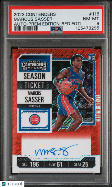 2023 Panini Contenders Marcus Sasser #118 Auto Prem Edition Red Fotl PSA 8