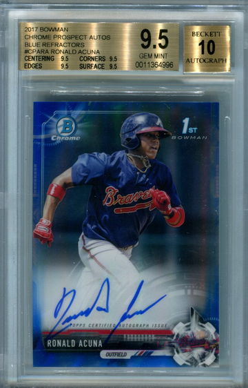 2017 Bowman Chrome Ronald Acuna blue refractor true gem BGS 9.5 auto 10