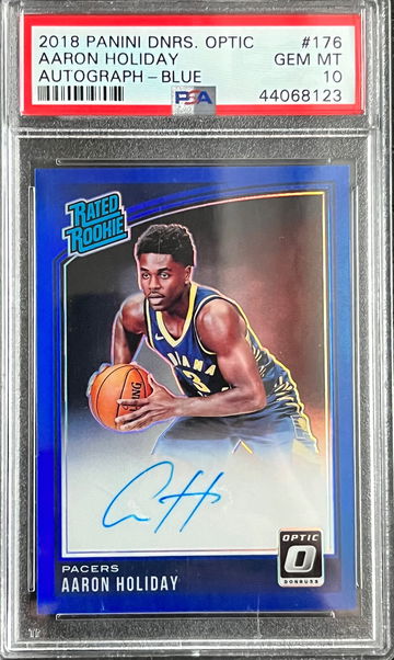 2018 Donruss Optic Autograph Blue /49 #176 Aaron Holiday Rookie RC PSA 10 GEM MINT