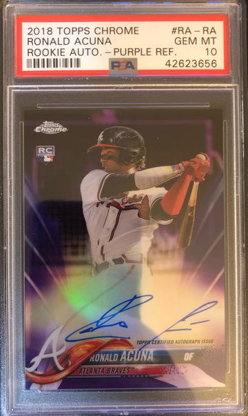 Ronald Acuna 2018 Topps Chrome Purple Auto #’d 19/250 PSA 10