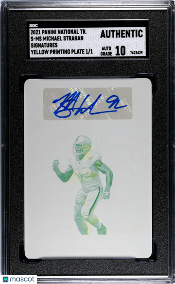 2021 Panini National Treasures Michael Strahan #S-MS Sigs. Yellow Printing Plate SGC A Auto 10