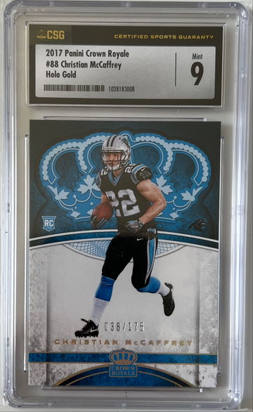 2017 Panini Crown Royale Christian McCaffrey Holo Gold /175 RC CSG 9