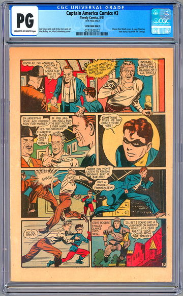 CAPTAIN AMERICA #3 CGC PG *FIRST STAN LEE STORY* SIMON & KIRBY 14th PG ONLY 1941