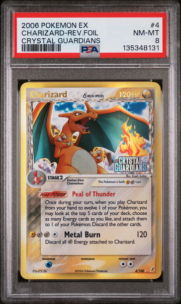 2006 Pokemon Ex Crystal Guardians Reverse Foil Charizard #4 PSA 8