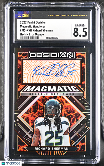2022 Panini Obsidian Richard Sherman #MS-RSH Electric Etch Orange Magmatic Signatures CGC 8.5