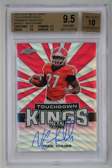 2018 Leaf Metal Draft Touchdown Kings Prismatic Red Wave Auto /2 Nick Chubb BGS 9.5 w 10 Autograph Pop 1!!
