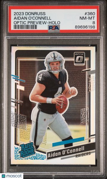 2023 Panini Donruss Aidan O'connell #360 Optic Preview Holo PSA 8