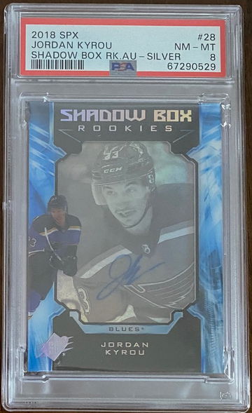 Jordan Kyrou - 2018-19 SPX Shadow Box Rookie Auto Silver - PSA  8