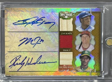 Mike Trout Rickey Henderson Bo Jackson Auto Jersey /9 2013 Triple Threads0