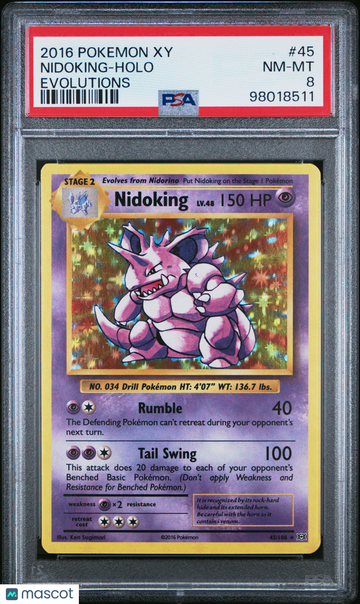 2016 Pokemon Xy Evolutions Nidoking Holo Evolutions PSA 8 #45