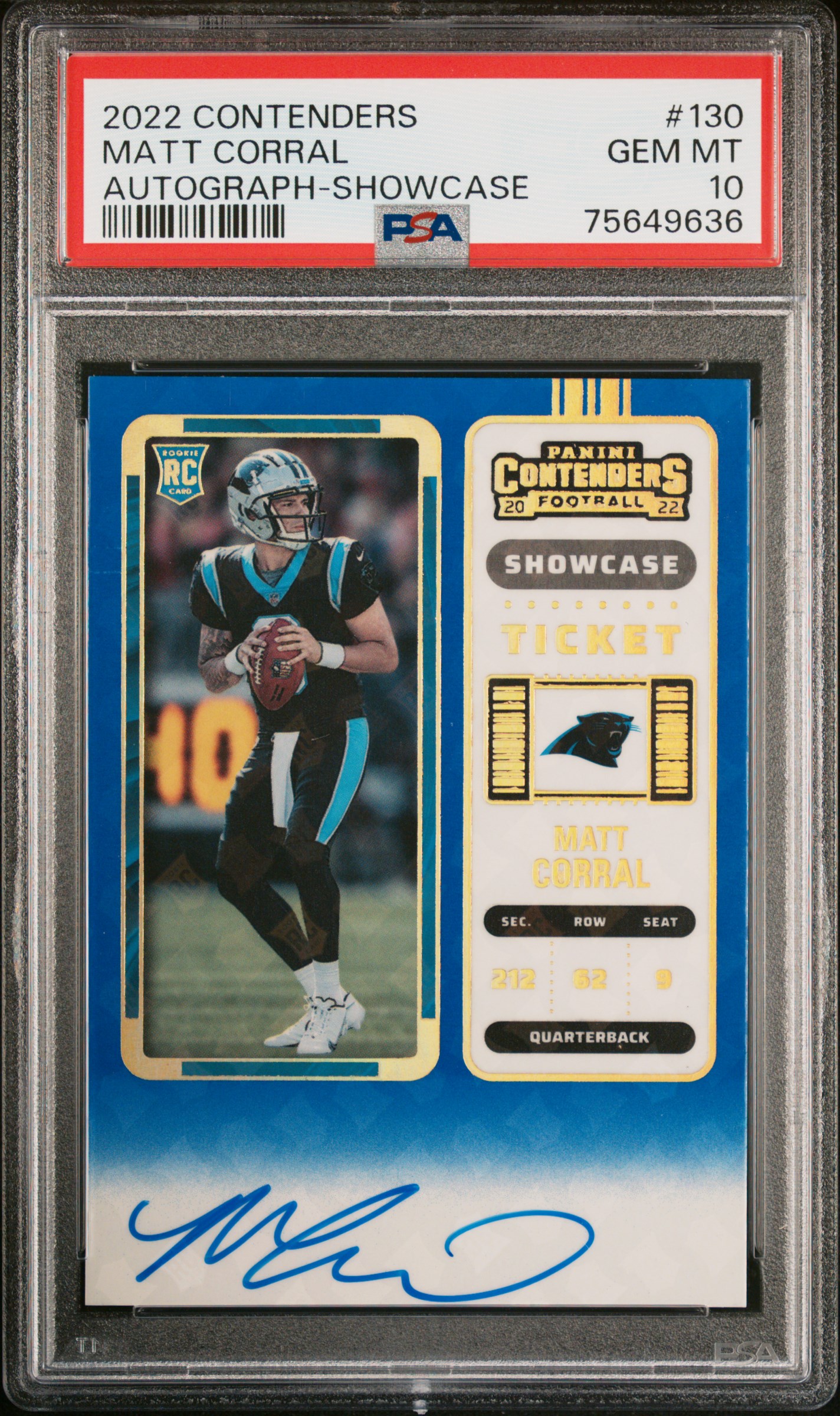 Matt Corral 2022 Panini Contenders #130 Autograph Showcase Ticket PSA 10
