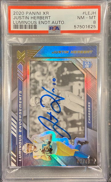 Justin Herbert Rookie RC ON CARD AUTO #/49 2020 XR LUMINOUS #LEJH PSA 8 (POP 1)