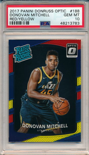 2017-18 Optic Donovan Mitchell Red Yellow PSA 10