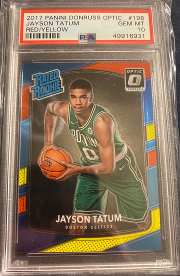 2017-18 Panini Donruss Optic Jayson Tatum Rated Rookie Red/Yellow #198 PSA 10