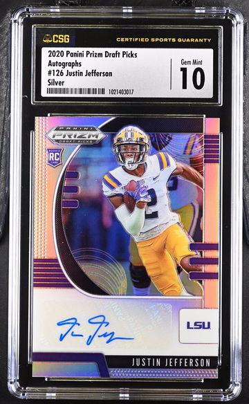 Justin Jefferson Rookie Silver Prizm Draft Picks Autograph Graded CSG 10/10