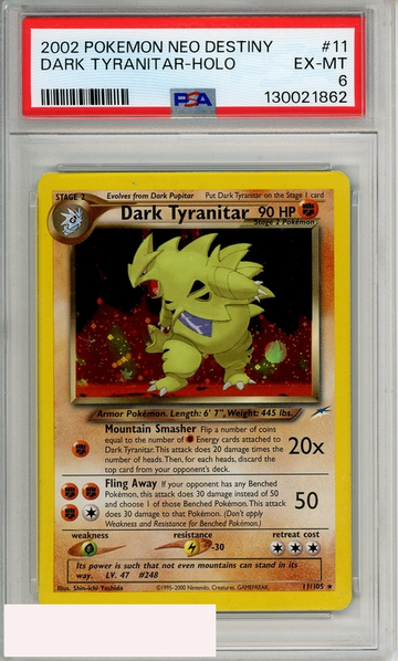 2002 POKEMON NEO DESTINY DARK TYRANITAR-HOLO #11 PSA 6 EX-MT