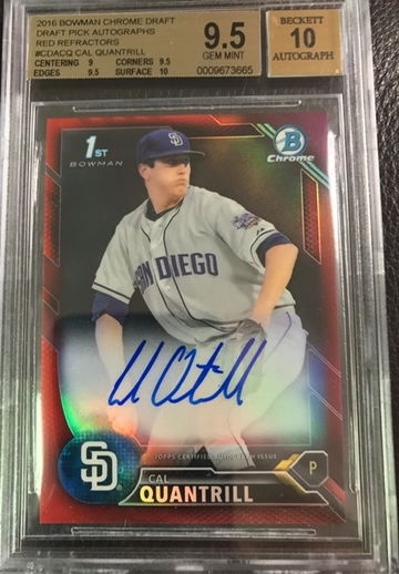 Cal Quantrill BGS 9.5 Bowman Chrome RED /5 Auto RC