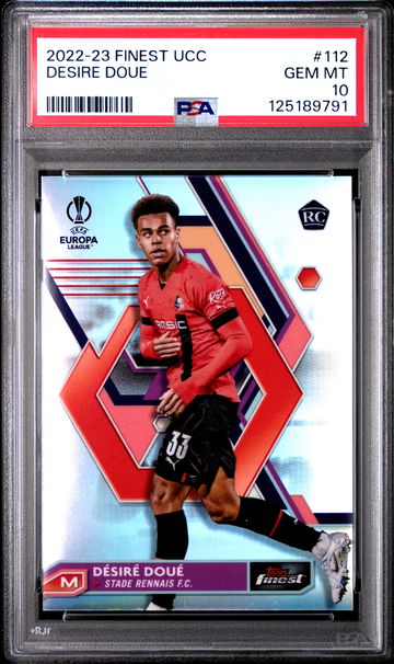 2022-23 TOPPS FINEST UEFA UCL DESIRE DOUE REFRACTOR #112 RC ROOKIE PSA 10