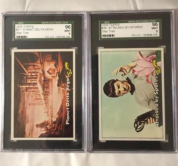 1976 TOPPS #21 & #36 STAR TREK, PLANET DELTA VEGA /ATTACK BY SPORES 96 MINT-9