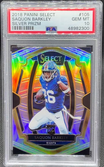 2018 Panini Select #105 Saquon Barkley Premier Level Silver Prizm PSA 10 Rookie