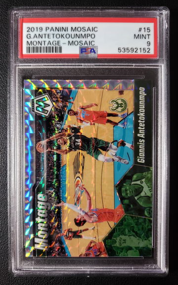 Giannis Antetokounmpo PSA 9 Montage Prizm Panini Mosaic
