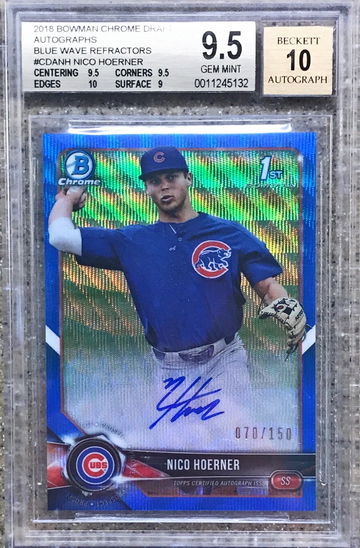 2018 Bowman Chrome Draft Nico Hoerner Blue Wave Auto 70/150 BGS 9.5