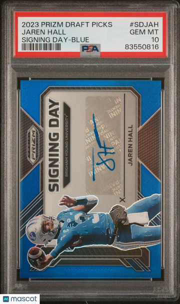 2023 Panini Prizm Draft Picks Signing Day Jaren Hall #SDJAH Blue PSA 10