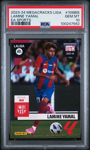 2023-24 PANINI MEGACRACKS LALIGA LAMINE YAMAL #108BIS TRUE ROOKIE RC PSA 10