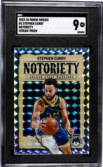 2023-24 Panini Mosaic #2 Stephen Curry Notoriety Mosaic Prizm SGC 9