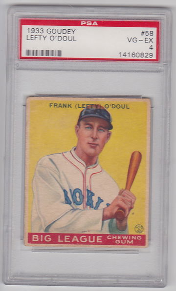 1933 goudey lefty odoul #58 psa 4 .349 lifetime avg