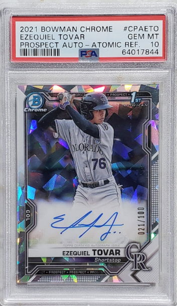 Ezequiel Tovar 2021 Bowman Chrome Atomic Refractor Auto #/100 PSA 10