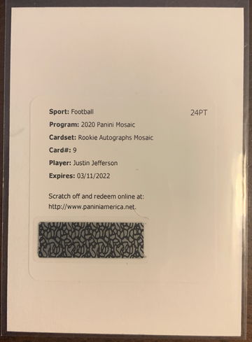 2020 Panini Mosaic Justin Jefferson Rookie Autograph