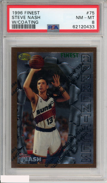 1996 FINEST STEVE NASH #75 W COATING ROOKIE HOF PHOENIX SUNS RC PSA 8 NM-MT
