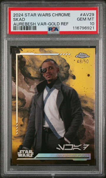 2024 Topps Star Wars Chrome Aurebesh Var Gold Refractor Skad #AV29 /50 PSA 10