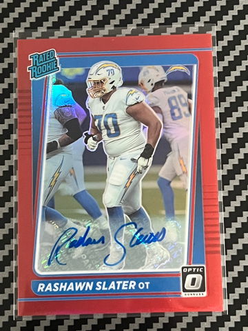 Rashawn Slater 2021 Donruss Optic Red Prizm Rated Rookie Autograph 06/35 #263