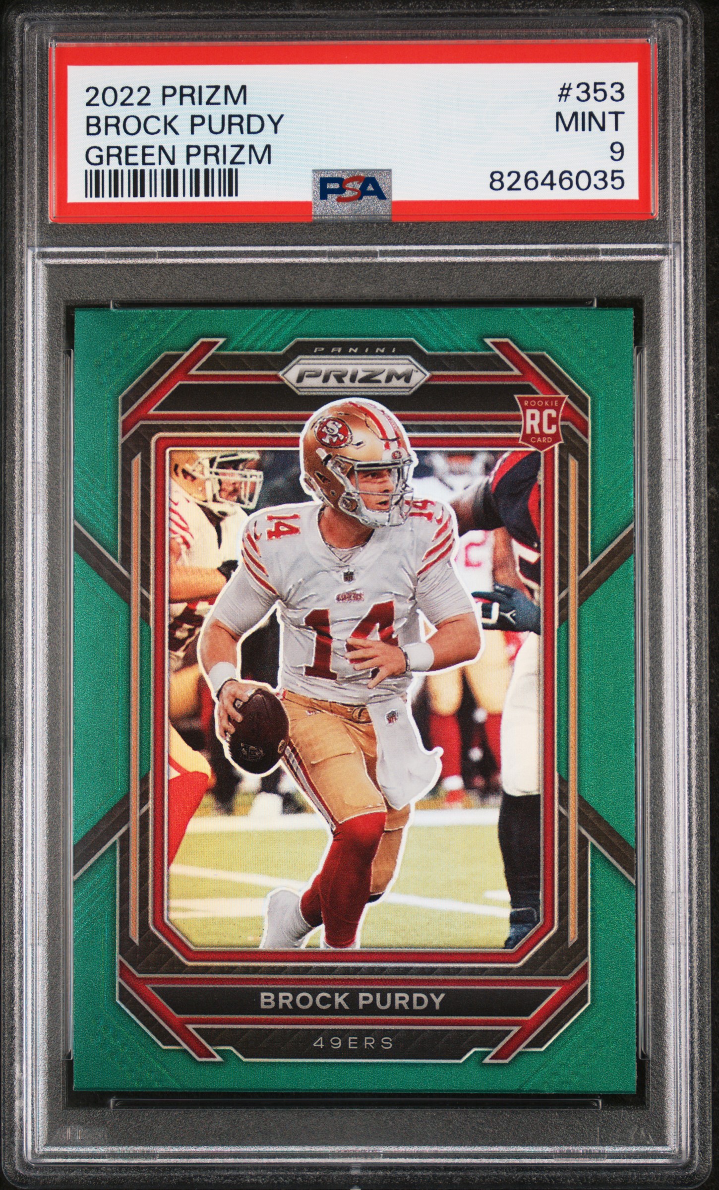 PSA 9 2022 Panini Prizm Brock Purdy Green Prizm Rookie RC #353