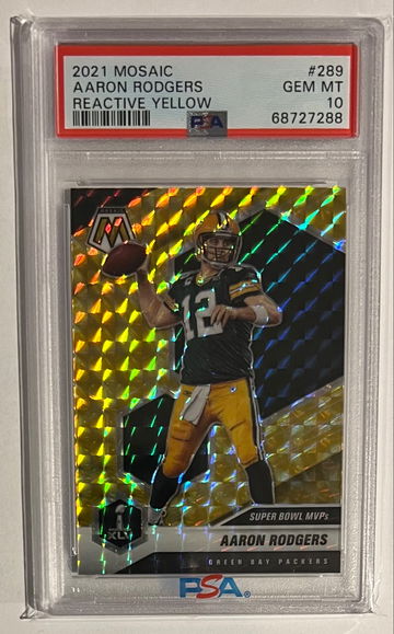 2021 Mosaic Aaron Rodgers Packers Reactive Yellow PSA 10