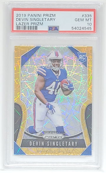 2019 PRIZM DEVIN SINGLETARY LAZER PRIZM SP RC #335 PSA 10 GEM MINT BILLS POP 27