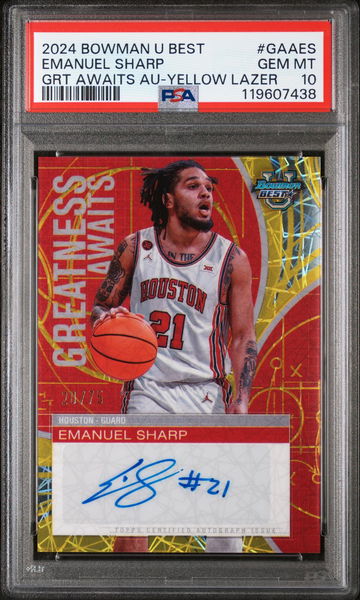 2024 Bowman #GAA-ES Emanuel Sharp Greatness Awaits /75 PSA 10