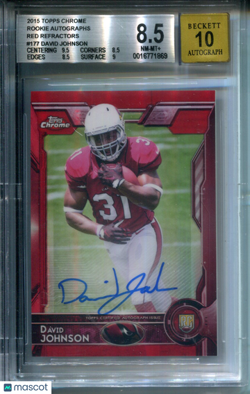 2015 Topps Chrome Rookie Autographs Red Refractors David Johnson #177 BGS 8.5 Auto 10