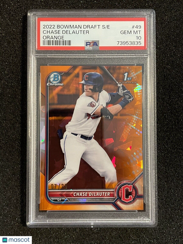 2022 Bowman Chrome 1st Chase DeLauter #BDC49 Orange Sapphire #7/25 PSA 10