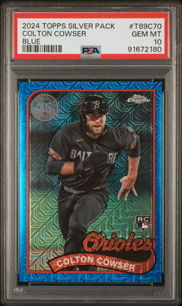 2024 TOPPS COLTON COWSER SILVER PACK 1989 CHROME PROMO BLUE REFRACTOR #T89C70 PSA 10 BS.C3.19