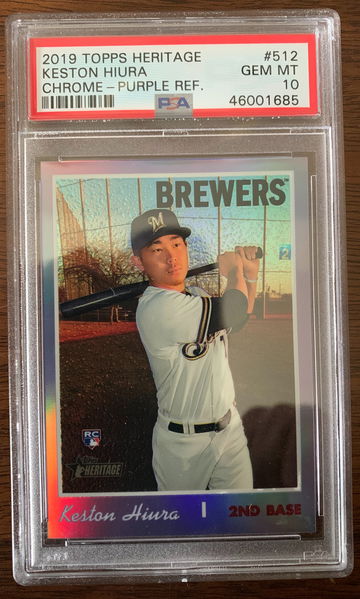 2019 Topps Heritage Keston Hiura #512 Chrome Purple Refractor PSA 10
