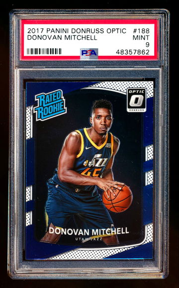 Donovan Mitchell 2017 Donruss Optic Rated Rookie RC PSA 9 MINT (62)
