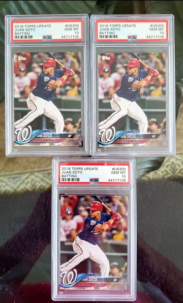 (3) 2018 Topps Update Juan Soto PSA 10 #US300 RC YOU GET ALL 3 CARDS ***PSA NUMBERS MAY BE DIFFERENT BUT ARE ALL PSA 10s***