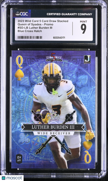 2023 Wild Card 5 Card Draw Stacked Luther Burden III #SD-LB Blue Cross Hatch Queen of Spades - Promo CGC 9