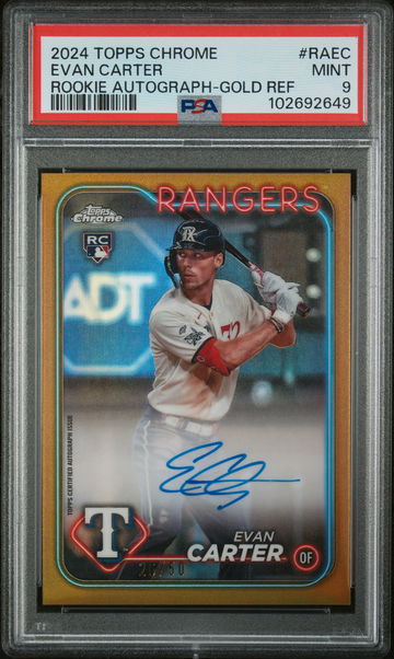 2024 Topps Chrome Gold Refractor Evan Carter #RAEC RC Auto /50 PSA 9