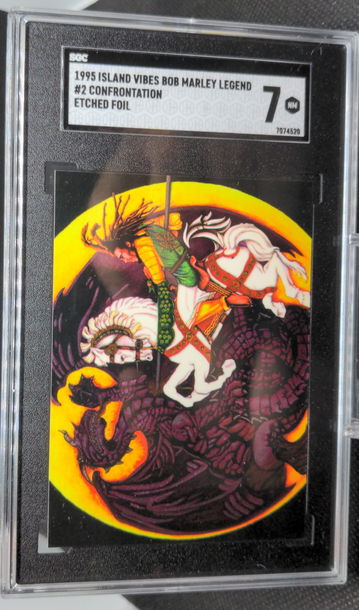 1995 Island Vibes Bob Marley Legend #2 Confrontation Etched Foil PSA 7