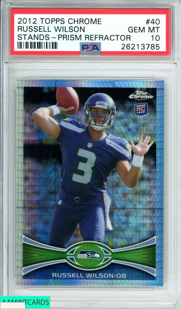 2012 TOPPS CHROME RUSSELL WILSON #40 STANDS-PRISM REFRACTOR SSP RC PSA 10