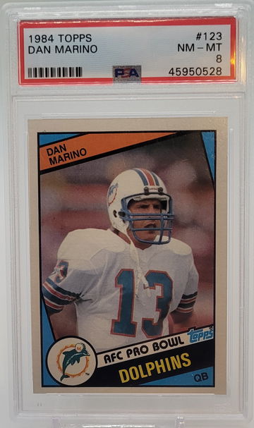 1984 TOPPS DAN MARINO ROOKIE CARD #123 Miami Dolphins HOF - PSA 8 NM-MT